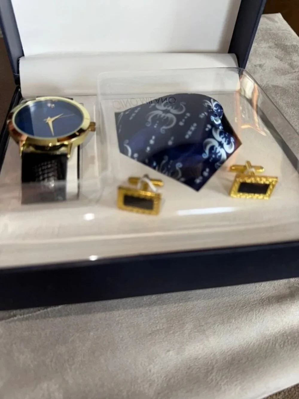 Milano Men’s Watch and Accessory Gift Set – Blue Dial, Black Strap
